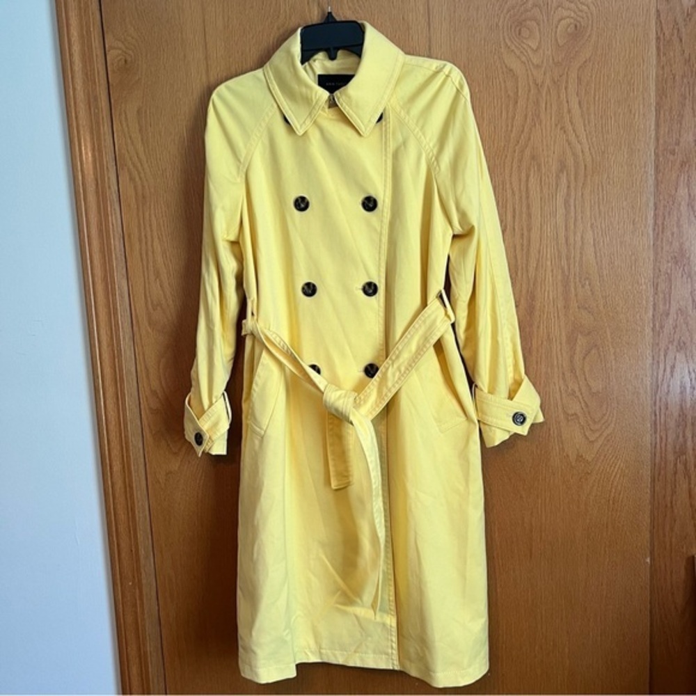 Ann Taylor Yellow Trench Coat Size Small Belted Pleated Back Lightweight